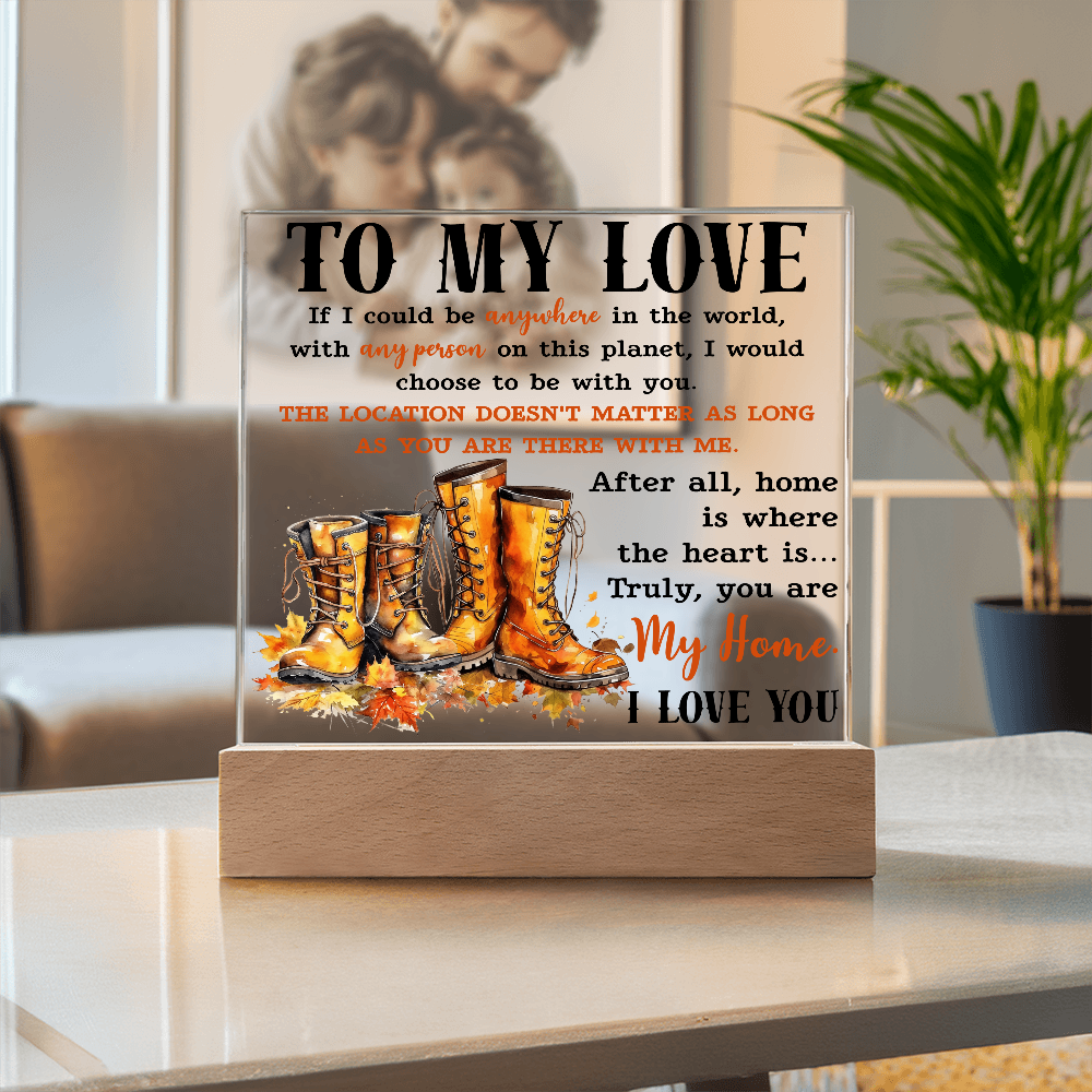 To My Love Acrylic Plaque – Romantic Fall Gift for Husband, Wife, or Partner | “You Are My Home” LED Light Display