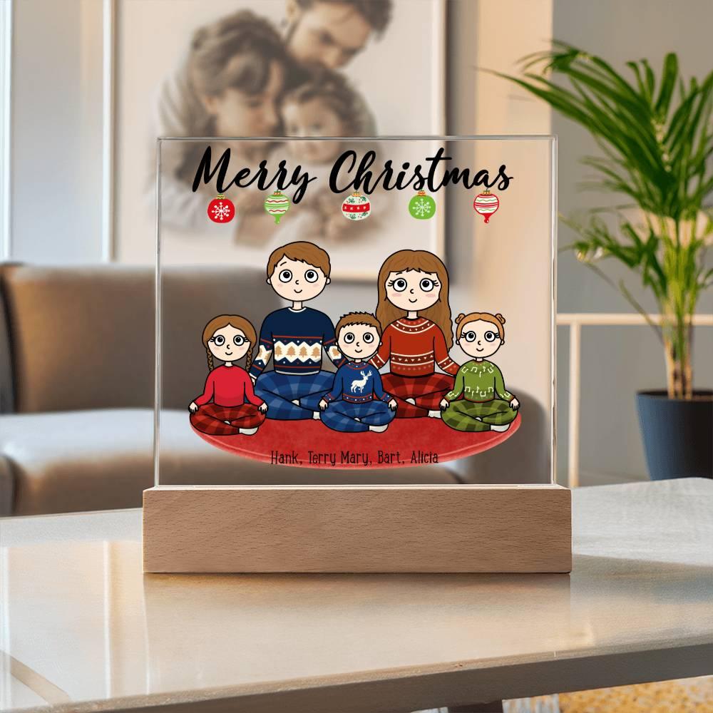 Christmas Family Portrait Personalized Square Acrylic Plaque - Mallard Moon Gift Shop