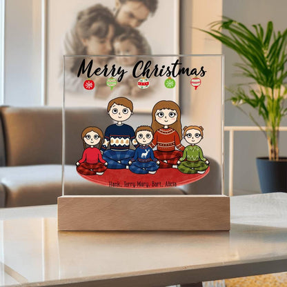 Christmas Family Portrait Personalized Square Acrylic Plaque - Mallard Moon Gift Shop
