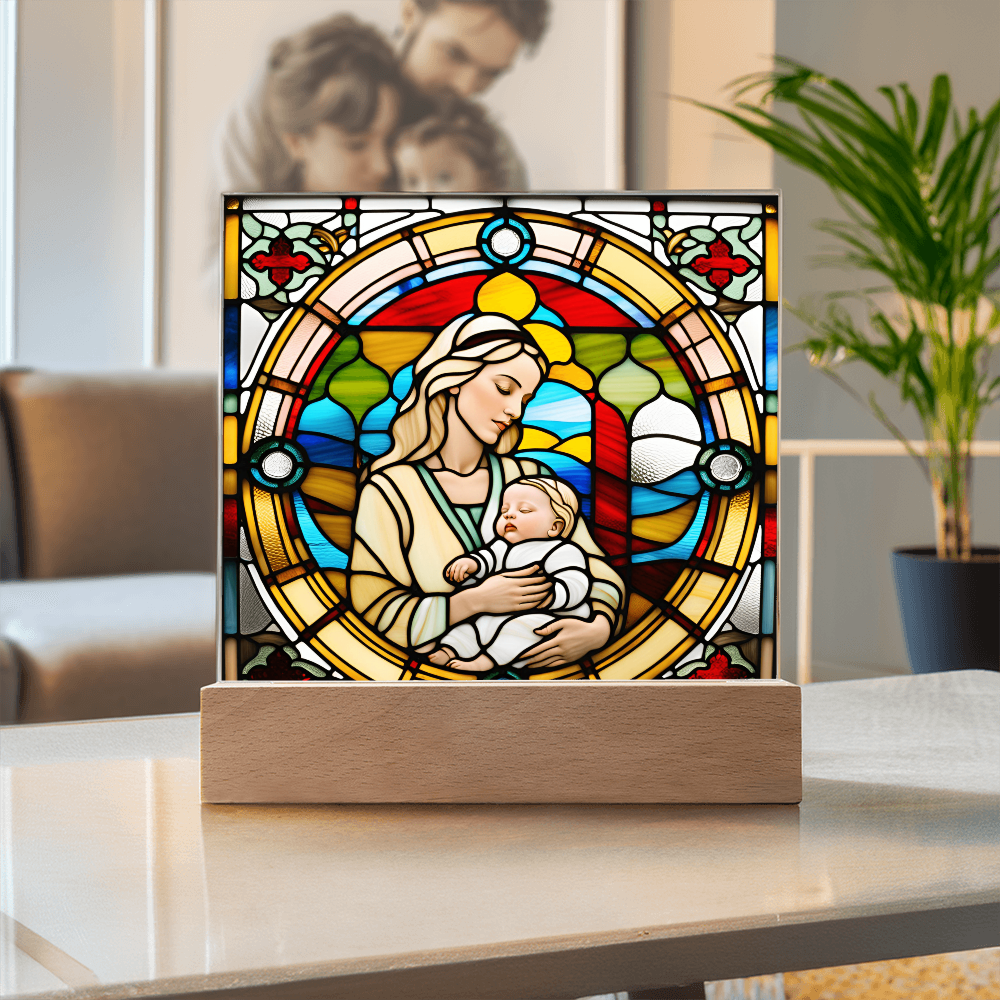Forever Cradled Stained Glass Style LED Acrylic Plaque – A Touching Tribute for New Moms and Baby Celebrations - Mallard Moon Gift Shop