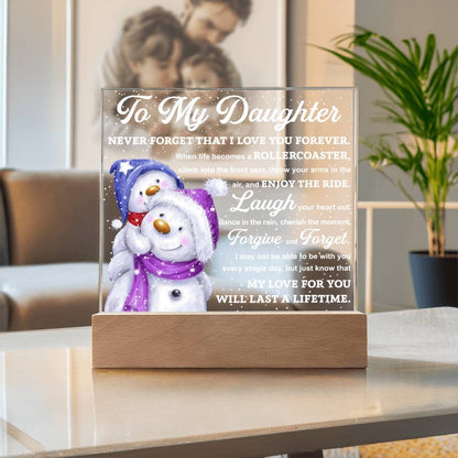 To My Daughter Snowman Acrylic Plaque – Winter Christmas Gift from Mom or Dad | “Love You Forever” LED Light Display
