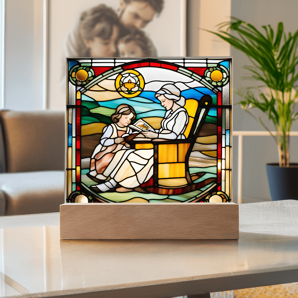 Grandmother and Granddaughter - Stained Glass Style LED Acrylic Plaque – A Touching Gift of Love and Legacy - Mallard Moon Gift Shop