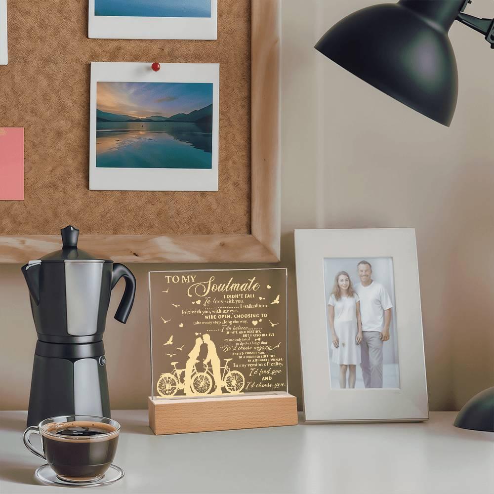 Soulmate - I Believe in Fate And Destiny Acrylic Plaque with Lighted LED Wooden Base - Mallard Moon Gift Shop