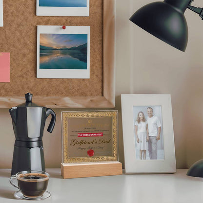 World’s Greatest Girlfriend’s Dad Certificate Acrylic LED Plaque – Funny & Respectful Father’s Day Gift from Daughter’s Boyfriend - Mallard Moon Gift Shop