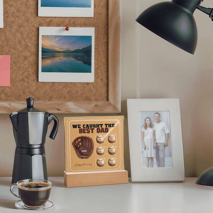 We Caught the Best Dad – Custom Baseball Glove Acrylic Plaque with Kids' Names – Personalized Father's Day Gift with LED Base Option - Mallard Moon Gift Shop