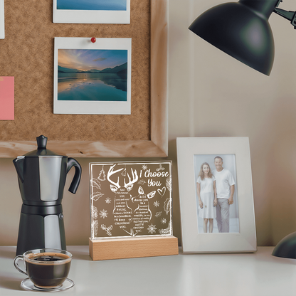 I Choose You Acrylic Plaque – Deer Couple LED Light Gift | Romantic Rustic Love Keepsake for Him or Her