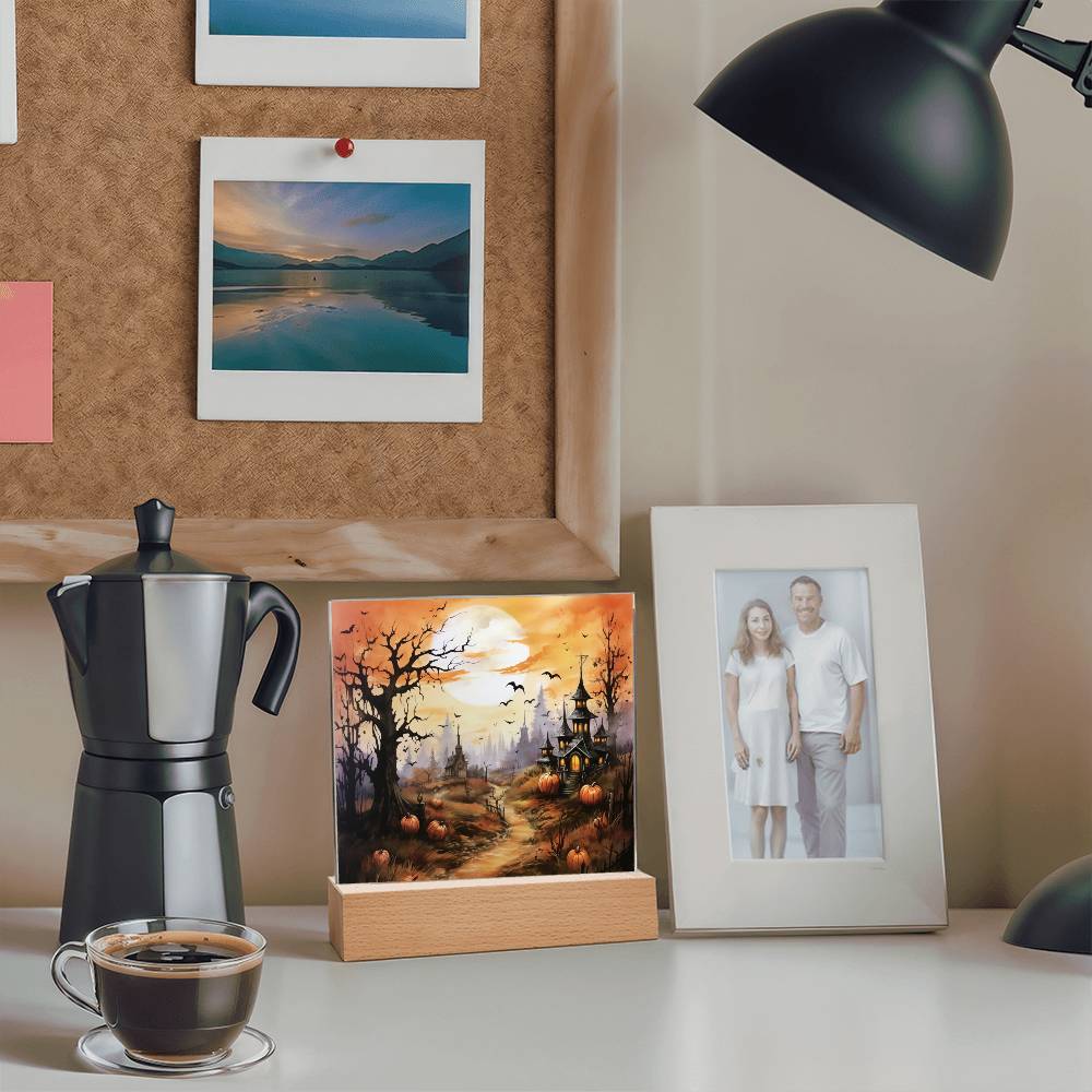 Eerie Mansion Estate: Acrylic Plaque Halloween Decor - Mallard Moon Gift Shop