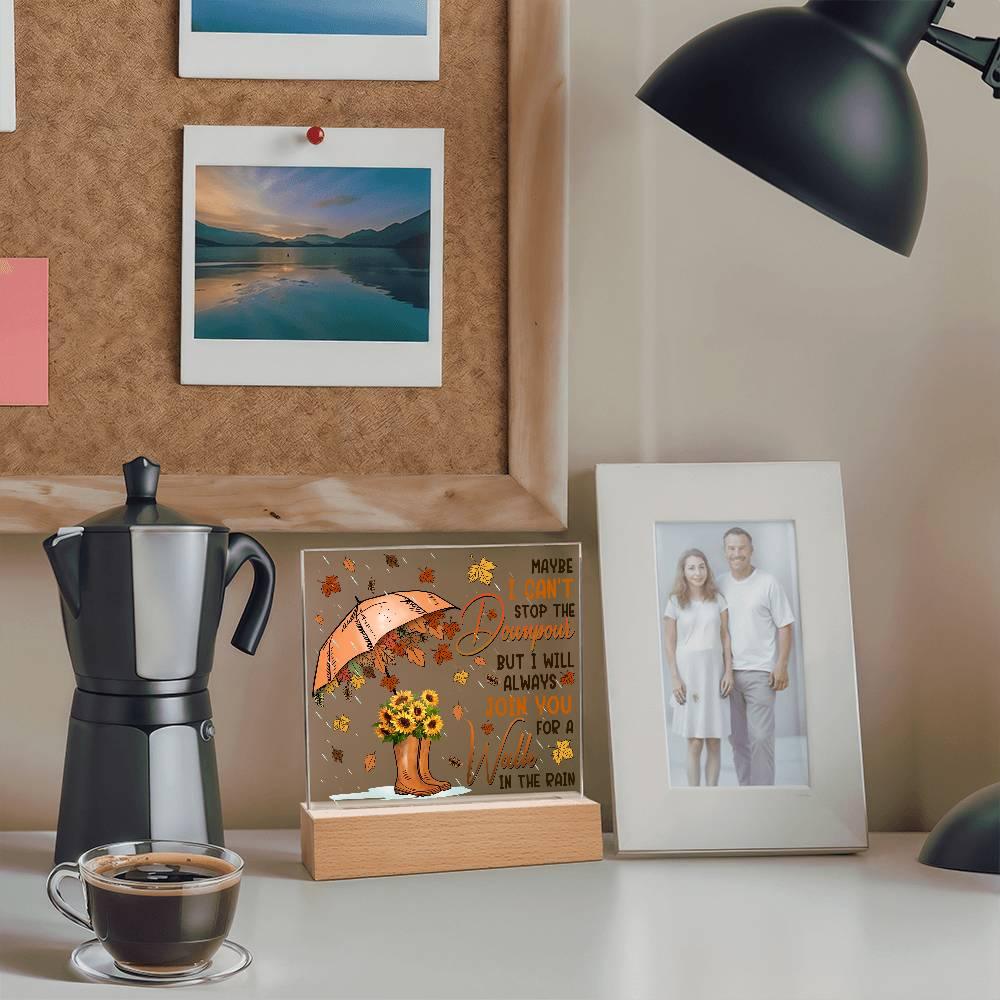 Best Friend Join You for a Walk in the Rain Acrylic Square Plaque with LED Wood Base - Mallard Moon Gift Shop