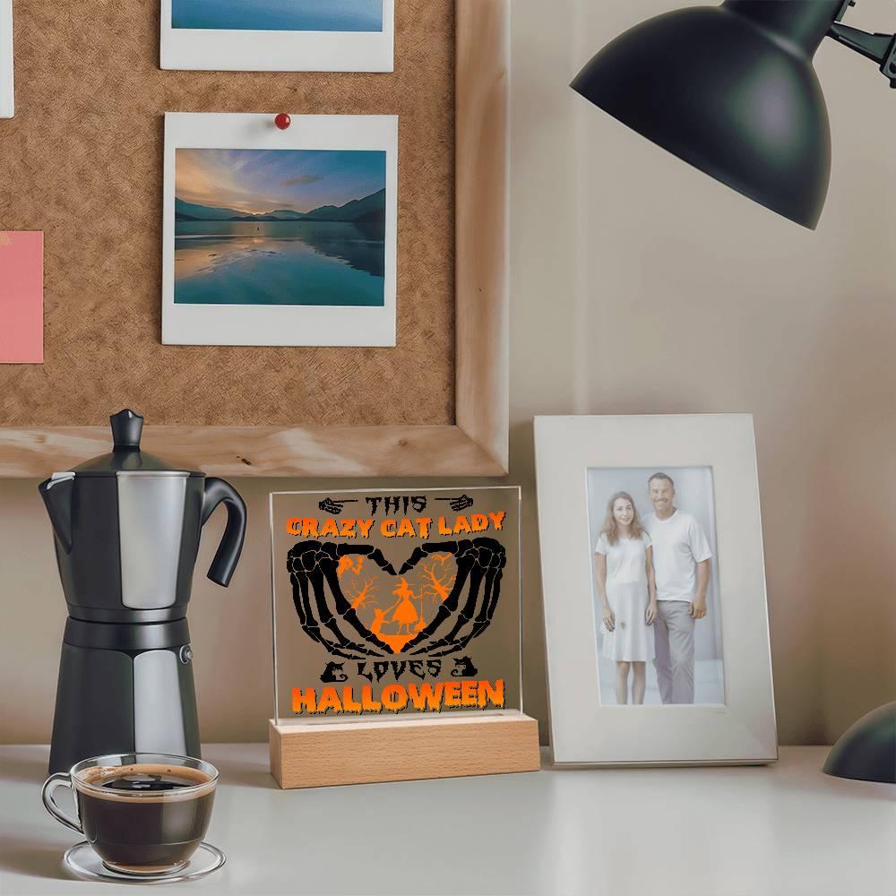 Crazy Cat Lady Loves Halloween Acrylic Plaque Decor - Mallard Moon Gift Shop