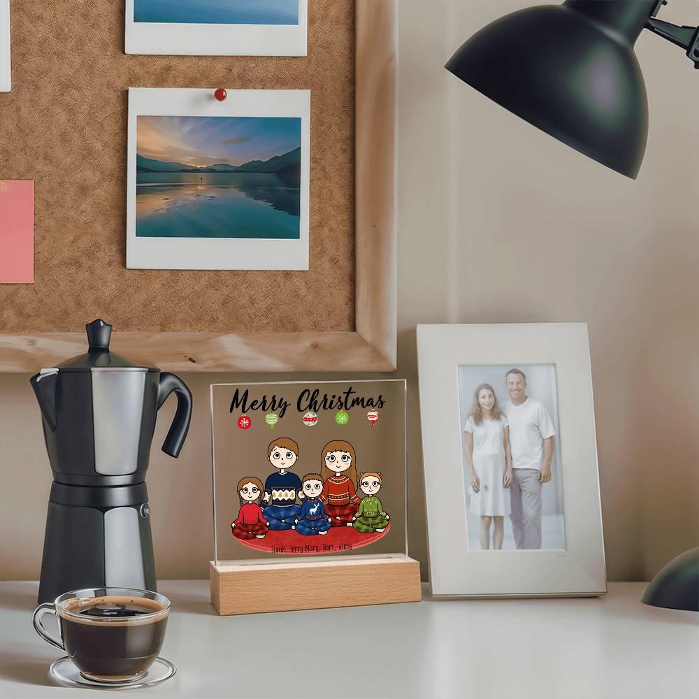 Christmas Family Portrait Personalized Square Acrylic Plaque - Mallard Moon Gift Shop