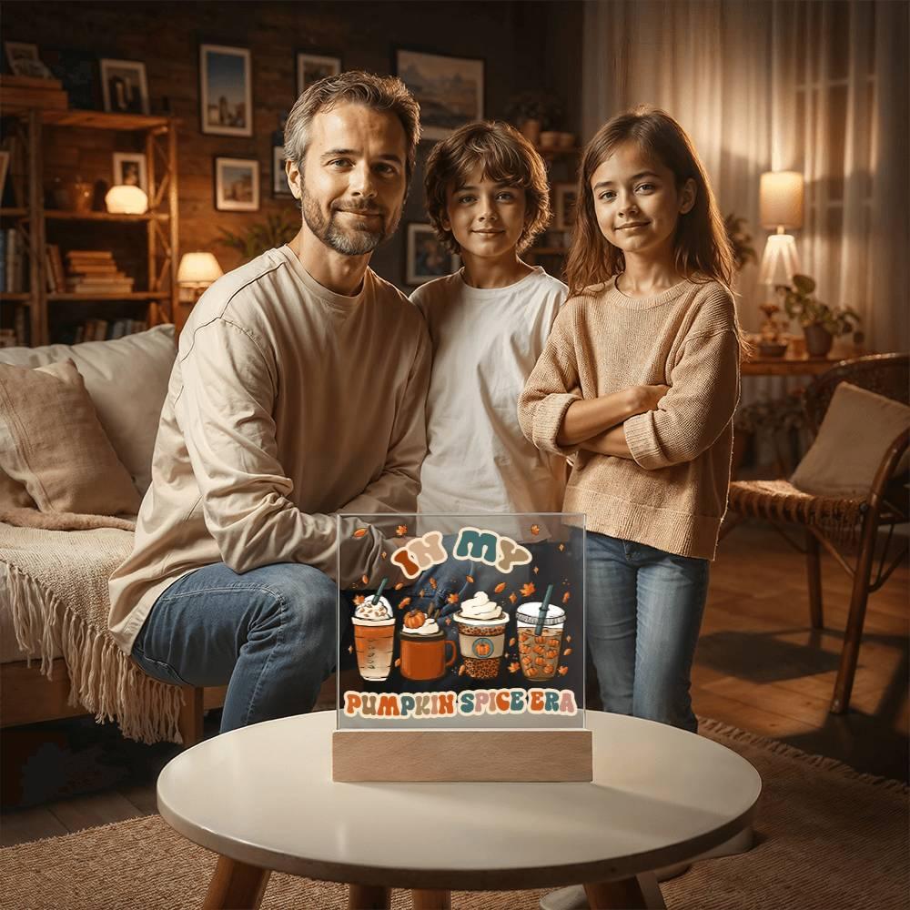 Pumpkin Spice Era Acrylic Square Plaque with LED Wooden Base - Mallard Moon Gift Shop