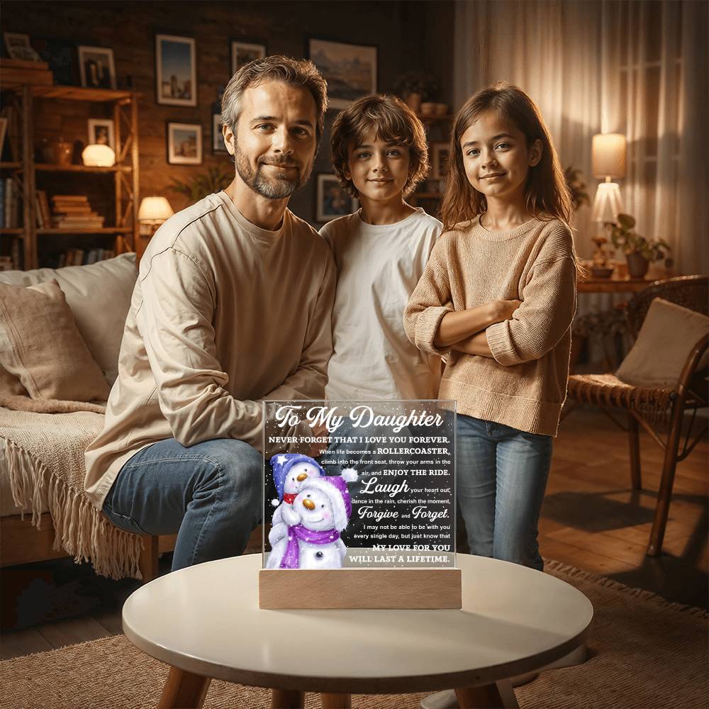 To My Daughter Snowman Acrylic Plaque – Winter Christmas Gift from Mom or Dad | “Love You Forever” LED Light Display