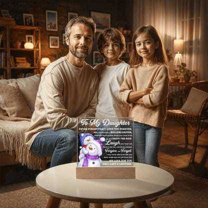 To My Daughter Snowman Acrylic Plaque – Winter Christmas Gift from Mom or Dad | “Love You Forever” LED Light Display