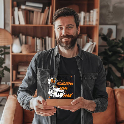 Halloween Decor - The Most Wonderful Time of the Year Acrylic Square Plaque with LED Wooden Base - Mallard Moon Gift Shop