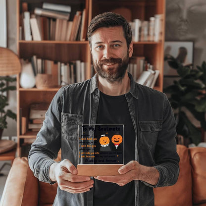 Soulmate - Love You Til My Last Breath Halloween Pumpkin with LED Lighted Wooden Base - Mallard Moon Gift Shop