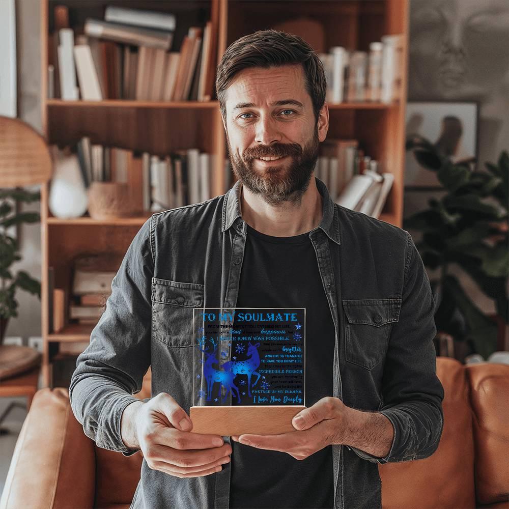 Soulmate - Partner Of Dreams Acrylic Plaque with LED Lighted Wooden Base - Mallard Moon Gift Shop