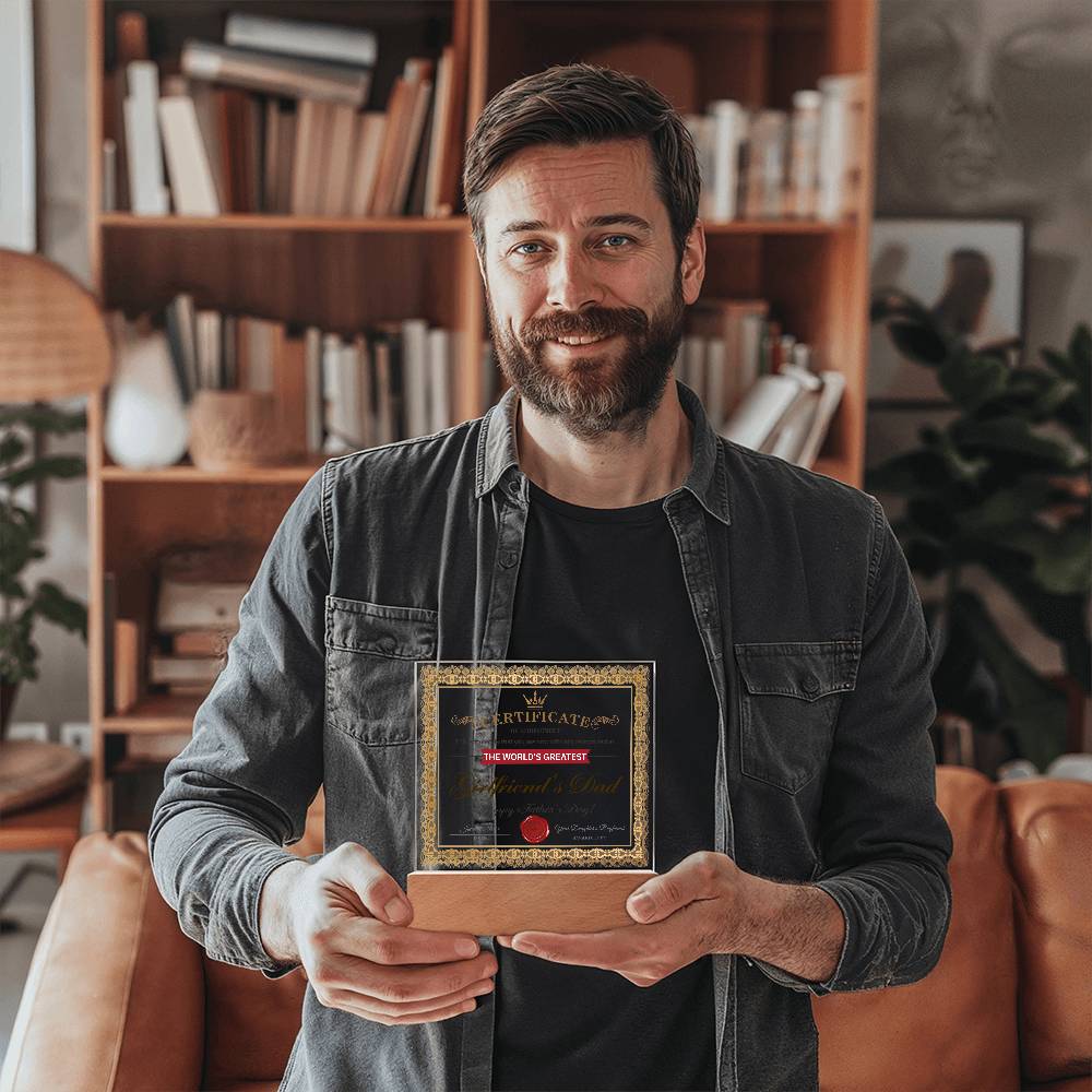 World’s Greatest Girlfriend’s Dad Certificate Acrylic LED Plaque – Funny & Respectful Father’s Day Gift from Daughter’s Boyfriend - Mallard Moon Gift Shop