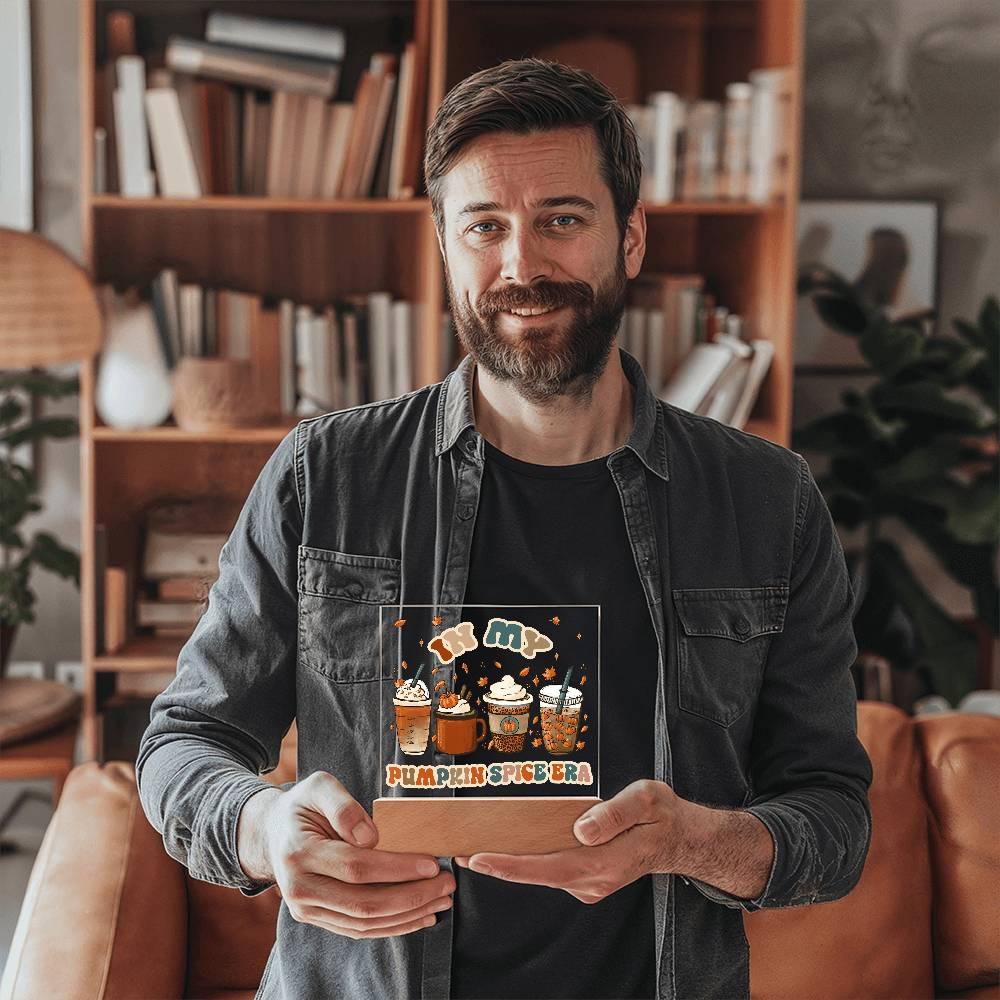 Pumpkin Spice Era Acrylic Square Plaque with LED Wooden Base - Mallard Moon Gift Shop