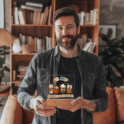 Pumpkin Spice Era Acrylic Square Plaque with LED Wooden Base - Mallard Moon Gift Shop