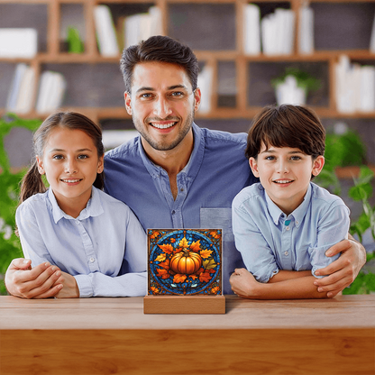 Stained Glass Pumpkin Acrylic Plaque – Elegant Thanksgiving Home Décor | Fall Harvest LED Light Display