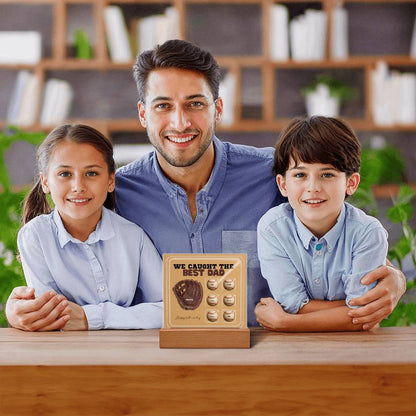 We Caught the Best Dad – Custom Baseball Glove Acrylic Plaque with Kids' Names – Personalized Father's Day Gift with LED Base Option - Mallard Moon Gift Shop