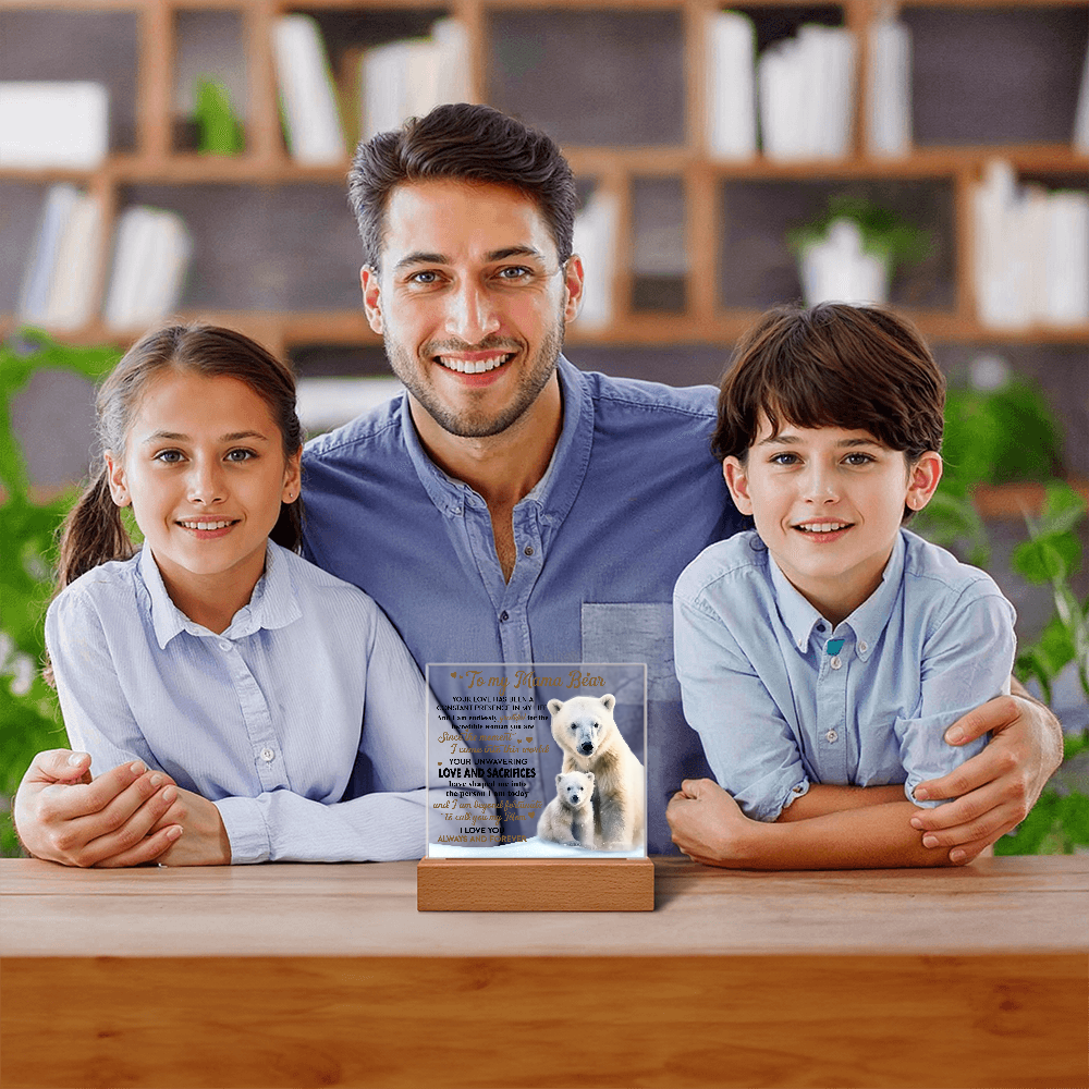 To My Mama Bear Acrylic Plaque – Polar Bear LED Light Gift | Heartfelt “Always and Forever” Keepsake for Mom