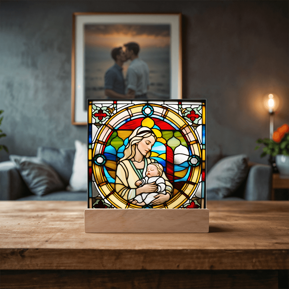 Forever Cradled Stained Glass Style LED Acrylic Plaque – A Touching Tribute for New Moms and Baby Celebrations - Mallard Moon Gift Shop