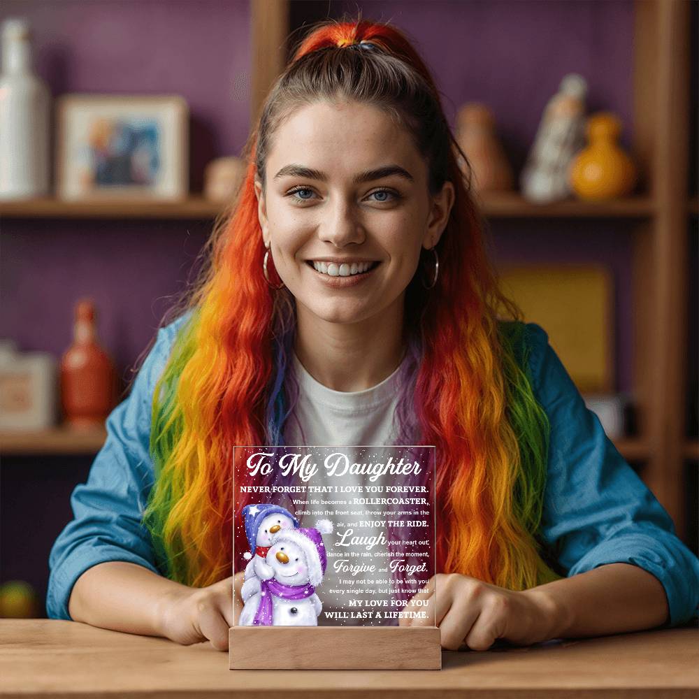 To My Daughter Snowman Acrylic Plaque – Winter Christmas Gift from Mom or Dad | “Love You Forever” LED Light Display