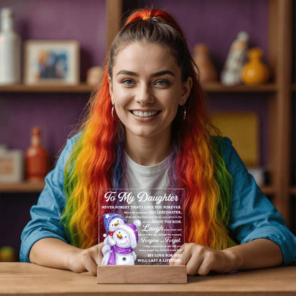 To My Daughter Snowman Acrylic Plaque – Winter Christmas Gift from Mom or Dad | “Love You Forever” LED Light Display