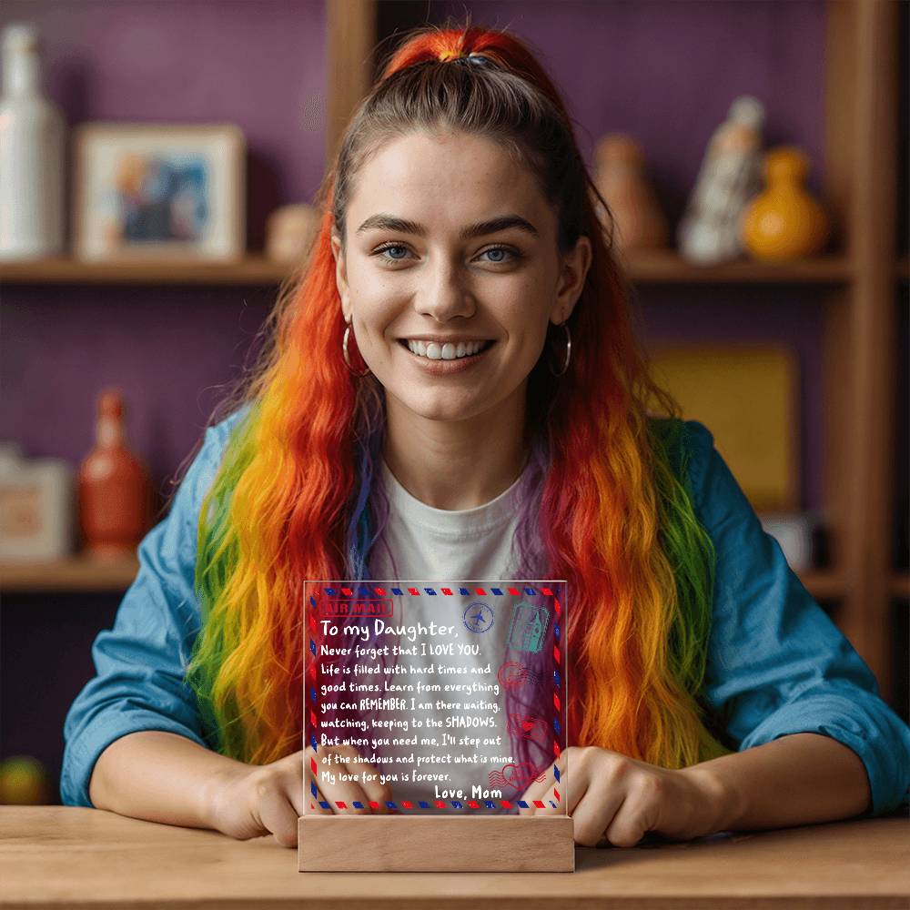 To My Daughter Airmail Acrylic Plaque – Love from Mom | Heartfelt LED Light Gift with Message of Strength and Protection