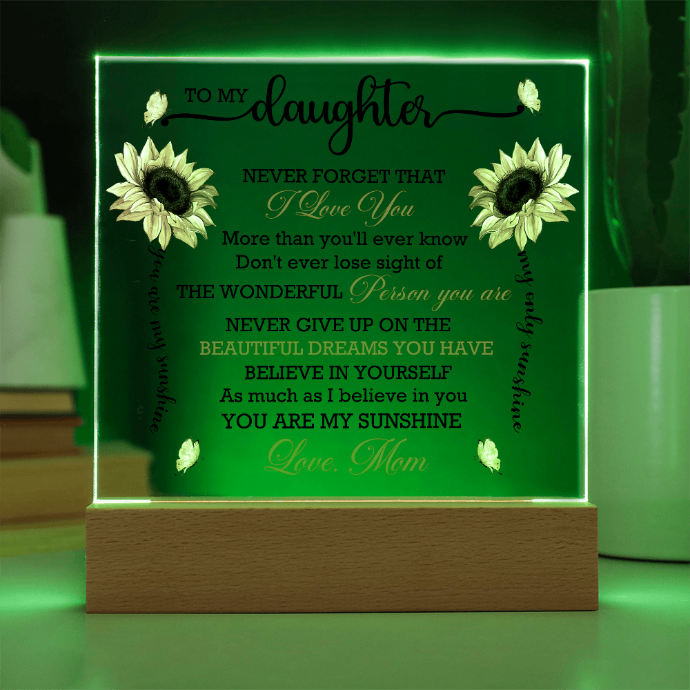 Daughter Sunflower Acrylic Plaque with LED Lighted Wooden Base Meaningful Birthday, Graduation, or Christmas Present Gift from Mom - Mallard Moon Gift Shop
