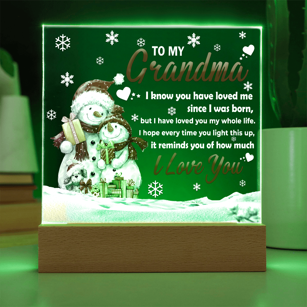 To My Grandma Acrylic Plaque – Snowman Family LED Light Gift | Heartfelt “I Love You” Christmas Keepsake for Grandmother