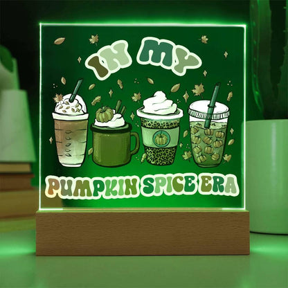 Pumpkin Spice Era Acrylic Square Plaque with LED Wooden Base - Mallard Moon Gift Shop