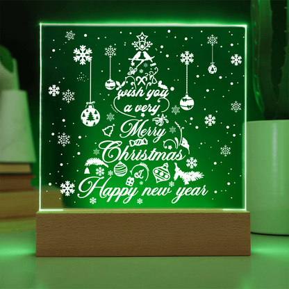 Merry Christmas & Happy New Year Acrylic Plaque – Elegant Holiday LED Light Décor | Festive Tree Design Gift