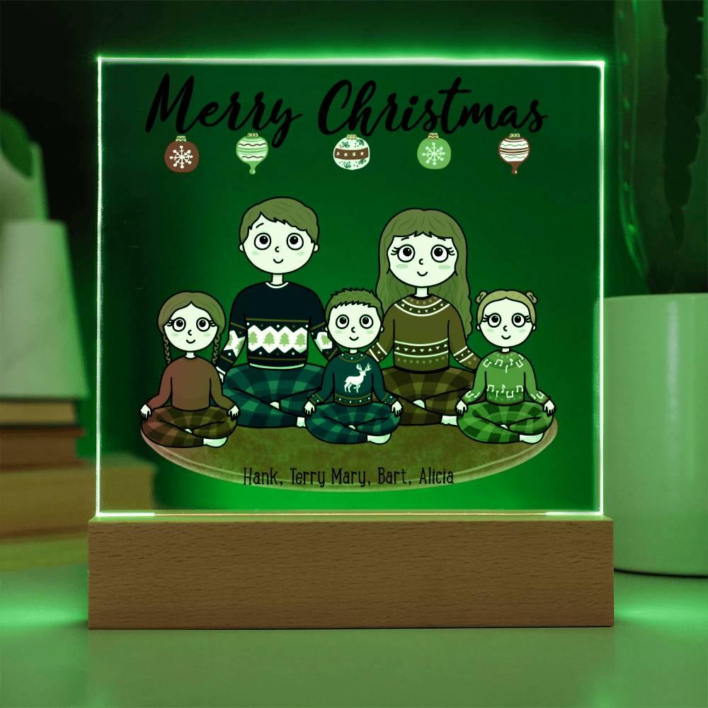 Christmas Family Portrait Personalized Square Acrylic Plaque - Mallard Moon Gift Shop