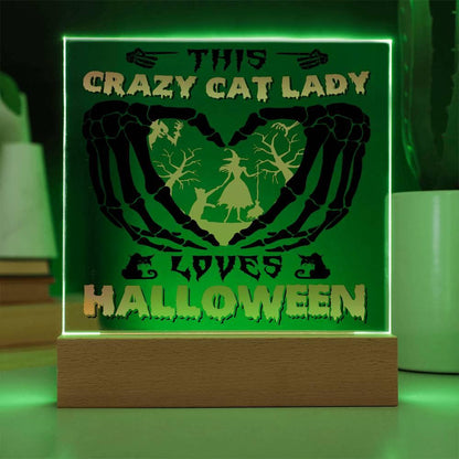 Crazy Cat Lady Loves Halloween Acrylic Plaque Decor - Mallard Moon Gift Shop