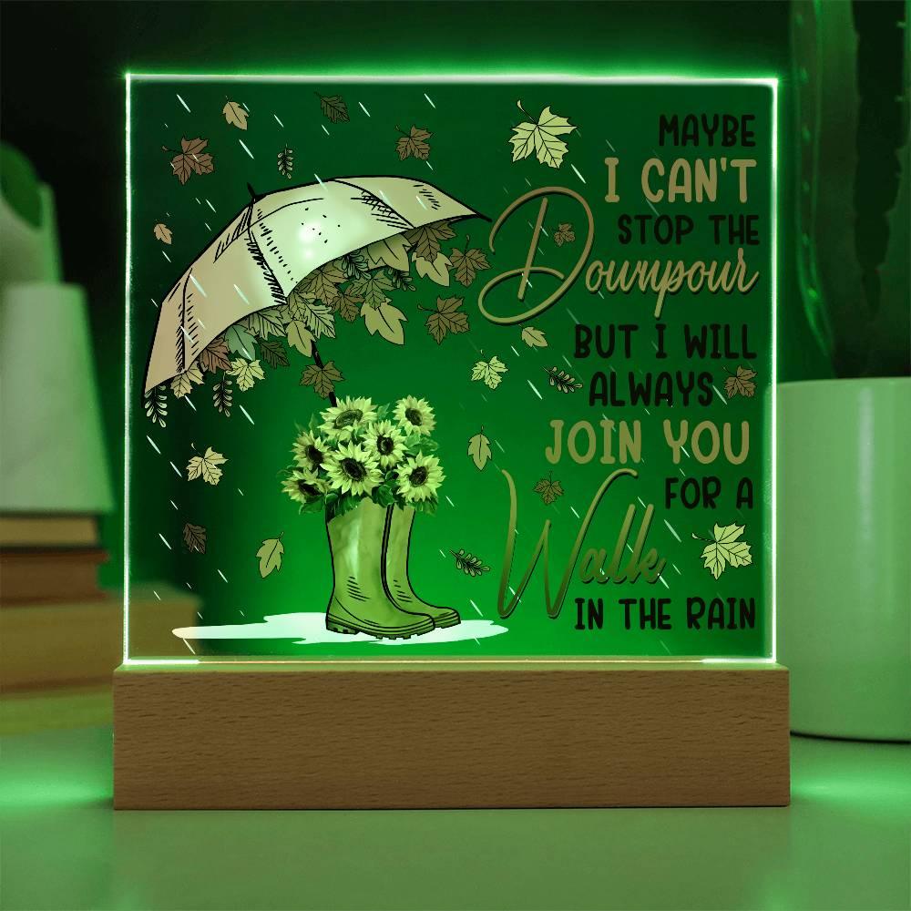 Best Friend Join You for a Walk in the Rain Acrylic Square Plaque with LED Wood Base - Mallard Moon Gift Shop