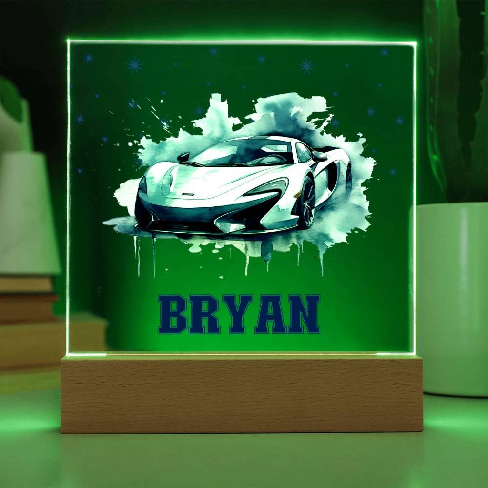 Personalized Sports Car Acrylic Plaque - Nightlight Room Decor - Mallard Moon Gift Shop