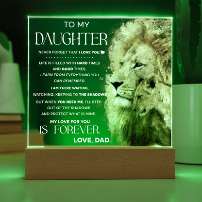 To My Daughter Lion Acrylic LED Plaque – “My Love for You Is Forever” Father Gift | Inspirational Lighted Keepsake from Dad