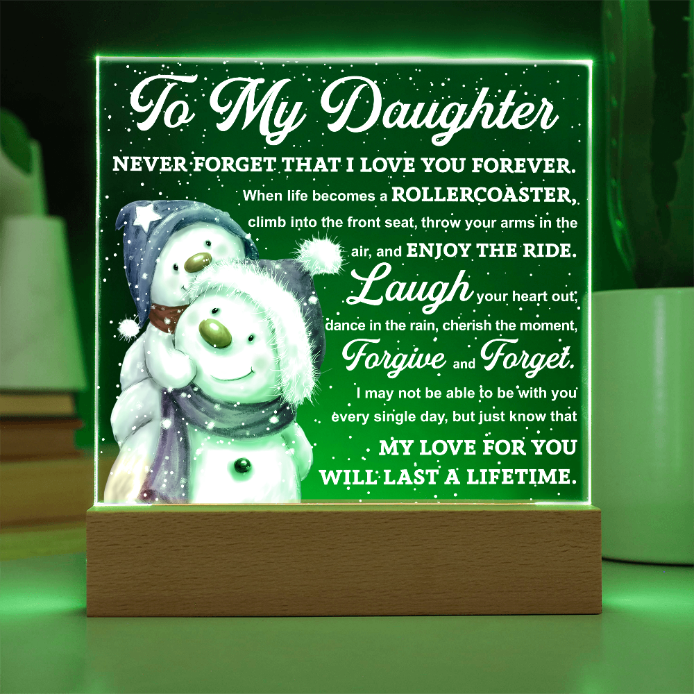 To My Daughter Snowman Acrylic Plaque – Winter Christmas Gift from Mom or Dad | “Love You Forever” LED Light Display