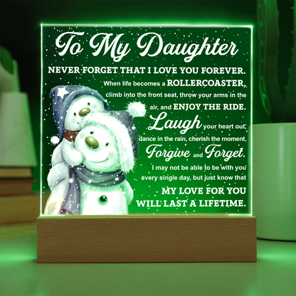 To My Daughter Snowman Acrylic Plaque – Winter Christmas Gift from Mom or Dad | “Love You Forever” LED Light Display