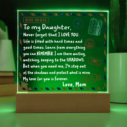 To My Daughter Airmail Acrylic Plaque – Love from Mom | Heartfelt LED Light Gift with Message of Strength and Protection