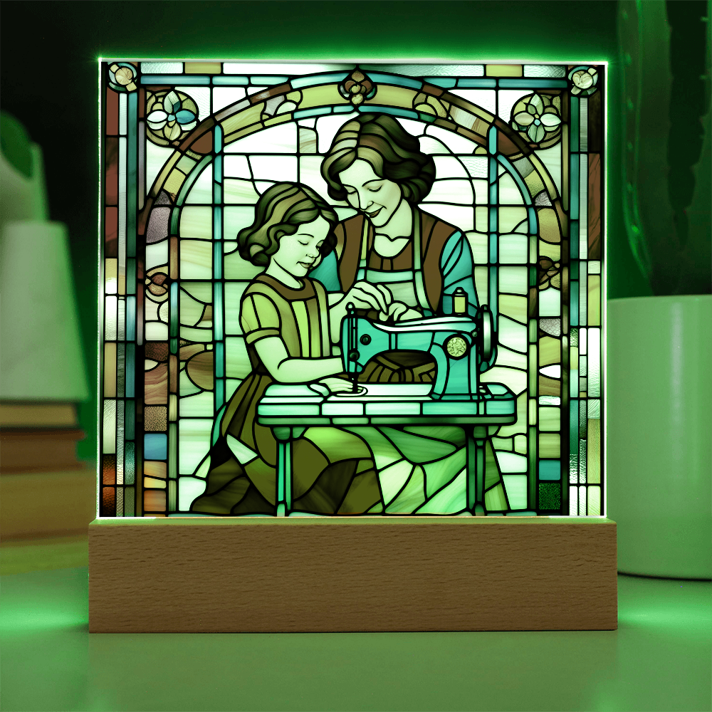 Sewing Together - Stained Glass Style LED Acrylic Plaque – A Heartfelt Gift for Quilters, Crafters, and Mothers - Mallard Moon Gift Shop