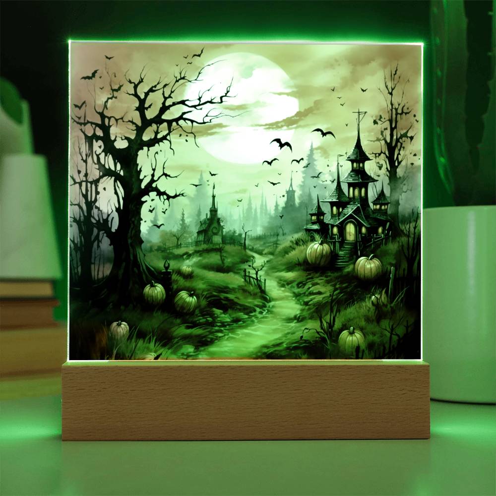 Eerie Mansion Estate: Acrylic Plaque Halloween Decor - Mallard Moon Gift Shop