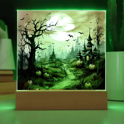Eerie Mansion Estate: Acrylic Plaque Halloween Decor - Mallard Moon Gift Shop
