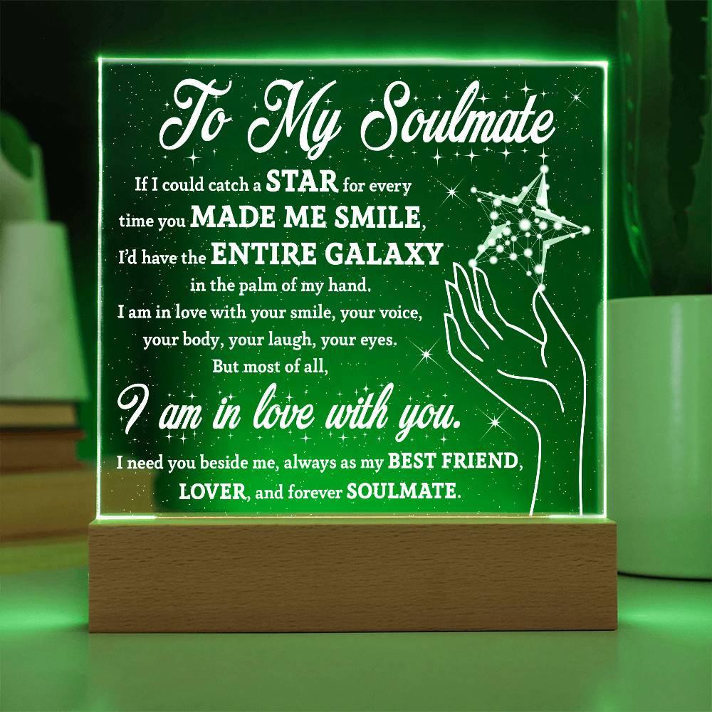 Soulmate Gift - Catch a Star Acrylic Plaque with Lighted LED Wooden Base - Mallard Moon Gift Shop