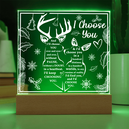 I Choose You Acrylic Plaque – Deer Couple LED Light Gift | Romantic Rustic Love Keepsake for Him or Her