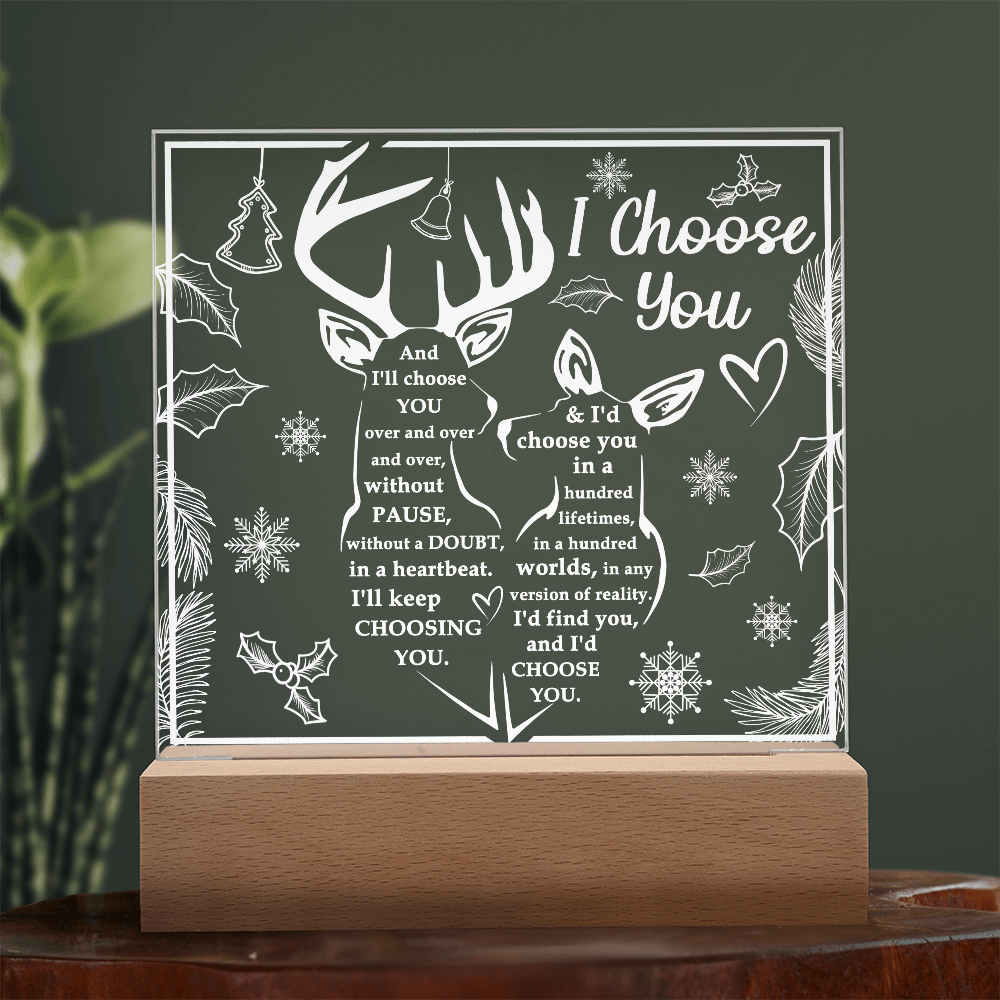 I Choose You Acrylic Plaque – Deer Couple LED Light Gift | Romantic Rustic Love Keepsake for Him or Her