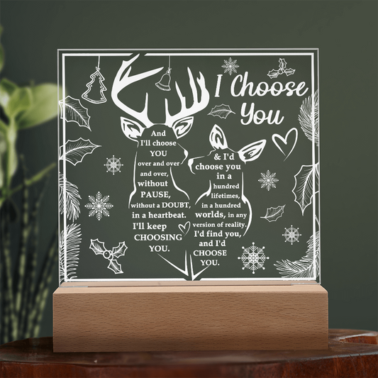 I Choose You Acrylic Plaque – Deer Couple LED Light Gift | Romantic Rustic Love Keepsake for Him or Her