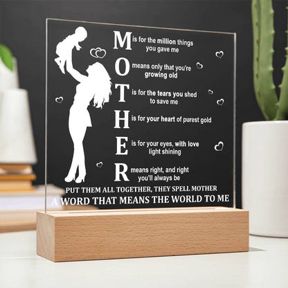 Mother Acrylic LED Plaque – A Word That Means the World to Me | Heartfelt Mother's Day Gift - Mallard Moon Gift Shop